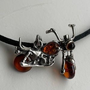 Motorcycle Necklace, sterling silver, amber
